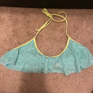Victoria's Secret Blue and Yellow swim top with Ruffle Detail